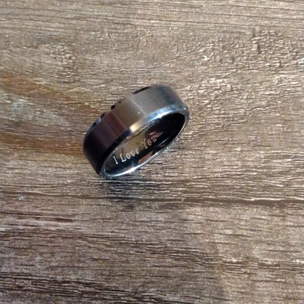 Men's wedding band, black, tungsten carbide